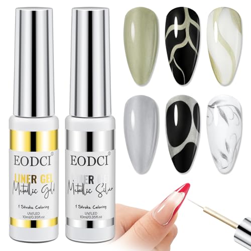 eodci 2pcs Metallic Gel Liner Nail Art Silver Bronze Gold Mirror ...
