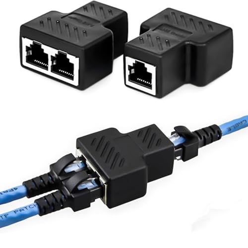 Adaptador Divisor de Red 1 RJ45 a 2 RJ45, Duplicador RJ45, Ethernet Splitter, Divisor Ethernet RJ45, Splitter de Red, Apto para Cat 5 / Cat 5e / Cat 6 / Cat 7, 8P8C, hasta 100 Mbps, 1 Unidad