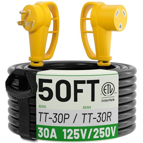 POWGRN 30 Amp RV Extension Cord 50 FT Outdoor with Grip Handle, Flexible Heavy Duty 10/3 Gauge STW...