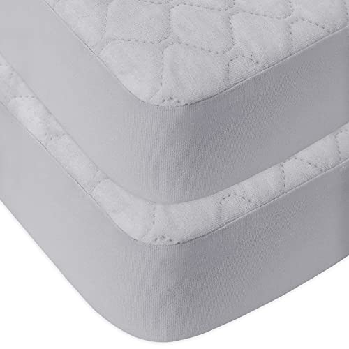 Image of Quilted Waterproof Pack N Play Mattress Fitted Cover for Tollder, Portable Mini Crib Sheet, Comfortable and Breathable Playard Sheet 2 Pack by BlueSnail