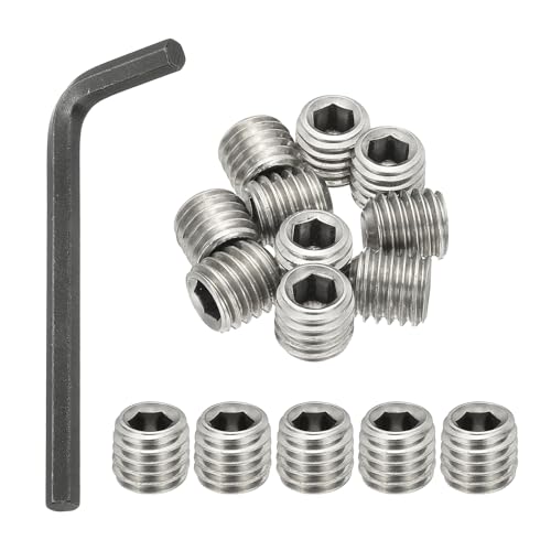 Image of PATIKIL 1/2-13x1/2" Internal Hex Socket Set Grub Screws, 10 Pcs 304 Stainless Steel Cup Point Set Screw with Hex Key Wrench for Door Handles Bathroom Fixtures