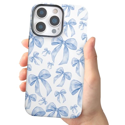 Coque iPhone 13 Pro Max coque hybride rigide antichoc motif nœud bleu femmes