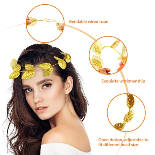 Tezuyok 8pcs Halloween Toga Headpiece Gold Leaf Greek Goddess Accessories Headband Greek Emperor Crown Toga Headwear for Men Women Headdress Toga Party Accessories