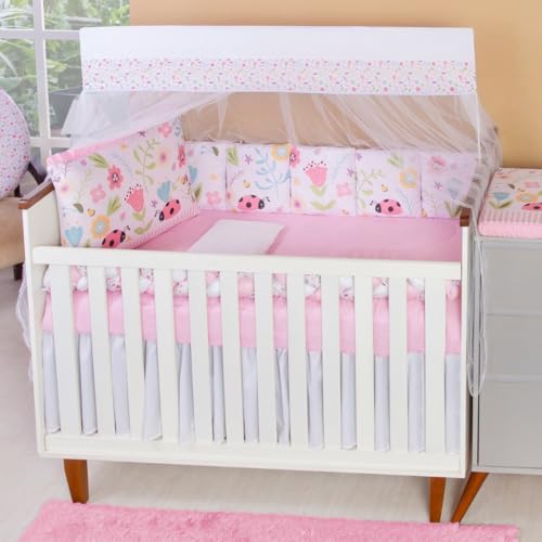 Kit Berço Bebê Rosa com 13 Peças Estampado Flores