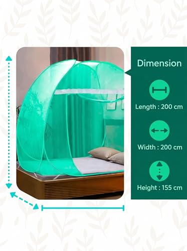 Image of Foldable King Size Mosquito Net | Double Bed Machardani | Durable 30 GSM Polyester Fabric Net Double (6 x 6) feet Bed (Green)