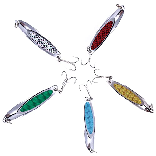 5 cebos duros de caballa, cuchara de metal para pesca con cuña