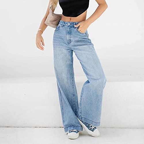 Women's Casual Denim Pants High Waisted Wide Leg Jeans Long Boyfriends Jeans Pants with Pockets Straight Casual Streetwear