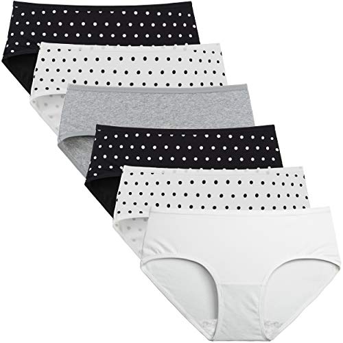 Innersy Womens Underwear Cotton Hipster Panties Regular & Plus Size 6-Pack(Medium,Solid Colors And Polka Dot) #TOP15