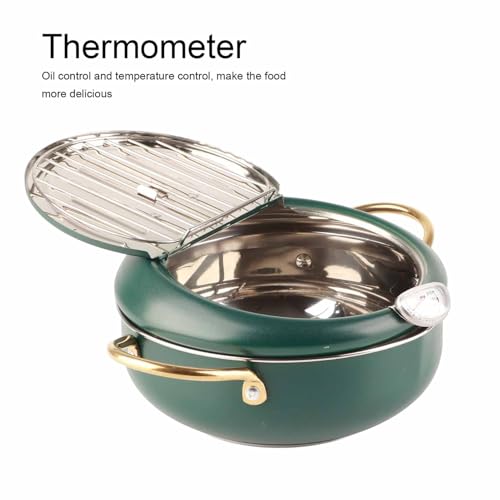 MOUMOUTEN Minifriteuse van roestvrij staal in Japanse stijl friteuse keuken visgarnalen minifriteuse met thermometer olieafdruiprek S 20 cm groen - Afbeelding 4