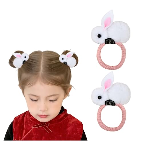 Easter Bunny Hair Ties Plush Rabbit Ears Hair Scrunchies Ponytail Holder Elastic Wrapped Ropes Cute Easter Bunny Costume Hair Accessories 2 PCS White