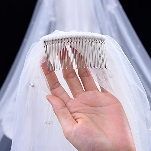 Azaleas Wedding Bridal Veil With Comb 1 Tier Cut Edge Fingertip&Cathedral Length Pearl(V05) #TOP5
