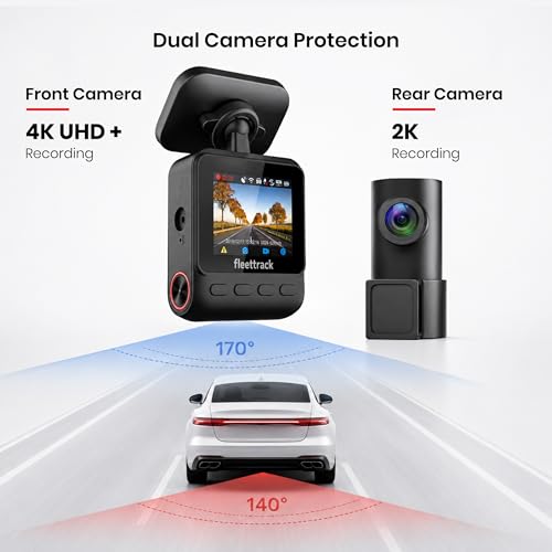 Image of Fleettrack Car DashCam with GPS & WiFi | Night Vision | Voice Control | Parking Mode | Supports up to 128GB (F11 Dashcam (4K Front + 2K Rear))