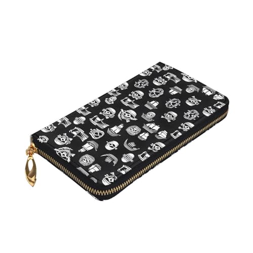 Stylish Black And White Pirates Pattern Leather Wallet - Long Clutch for Women, RDurable Material, 12 Card Slots, Zipper Compartments3
