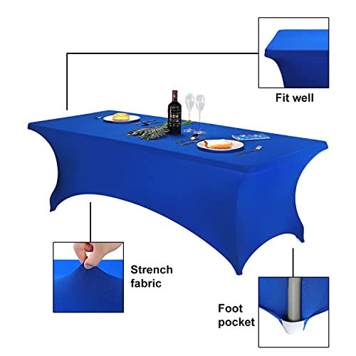 Image of FORLIFE 2Pack Spandex Table Covers for 8ft Rectangular Tables, Fitted Tablecloth, Stretch Patio Table Cover for Wedding, Banquet, Party (Royal)