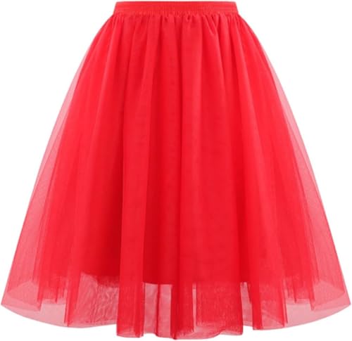 Karneval Rot Weiss,5 Layers Tüll Rock Damen Leicht Blickdicht Tüllrock Mit Elastische Hohe Taille Tutu Tütü Rock Karneval Fasching Große Größen...