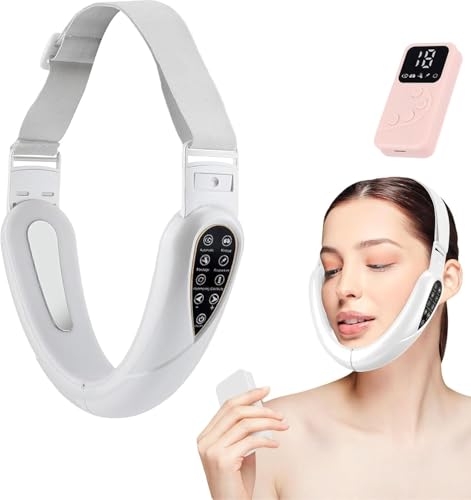 Masajeador 4 en 1 para la cara, dispositivo de escultura facial Contour Flex para doble barbilla, 5 modos de enfermería y 15 niveles de intensidad y plegable de 180°, reduce la caída de la piel,White