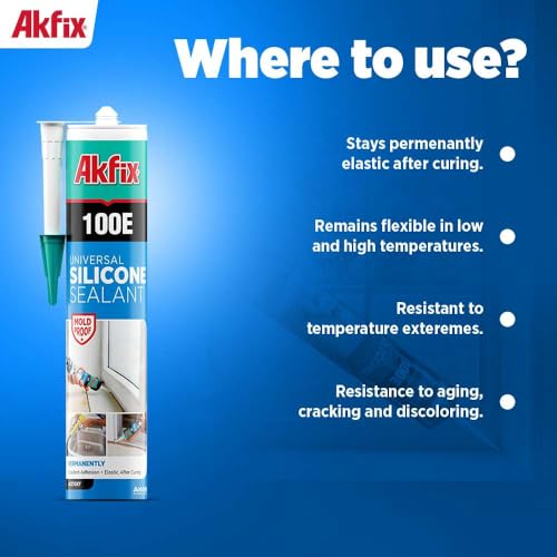 Akfix 100E RTV Translucent Silicone Caulk (2x10.1 fl.oz.)- 100% Waterproof Silicone Sealant for Kitchen and Bathroom, Shower, Bathtub, Toilet, Sink, Window & Door, No Discoloring | Translucent, 2 Pack - Image 6