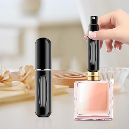 Image of Portable Mini Perfume Atomizer Bottle, 5ml /0.17oz Refillable Spray, Scent Pump Case, Travel Atomizer (Matte Black)