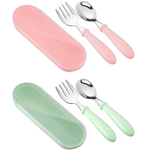 Catálogo para Comprar On-line Cubertería infantil los mejores 10. 43 KAREN 4 unidades de tenedor y cuchara, Juego de Utensilios para niños, acero inoxidable y silicona de grado alimenticio, asas gruesas de fácil agarre, longitud perfecta para...