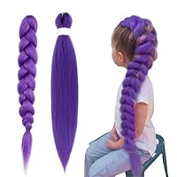 Purple Braiding Hair Long Pre Stretched Synthetic Braiding hair Rumi Wigs Makeup Long DIY Ponytail Hair for Stage Party Halloween Costume Cosplay (1Pcs,Purple,24 Inch)