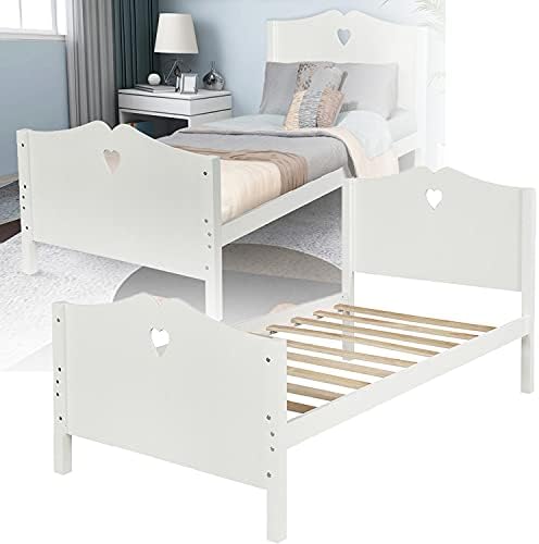 WZFANJIJ Twin Bed Solid Pine Wooden Single Bed Unfinished with Slats Support Suitable for Boys Girls Kids Bedroom Wooden Bed Frame Single Bed with Headboard and Footboard Mattress Foundation