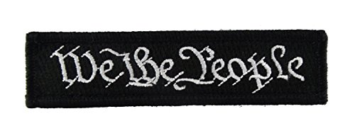 We The People Tactical Hook and Loop Fully Embroidered Morale Tags Patch 1x4 (Black and White)