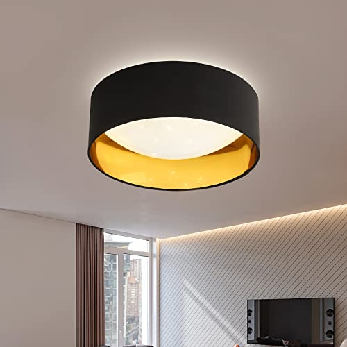 Plafon Led Techo, 12W 1000LM Moderna Luz De Techo LED, Interior De Decoración Blanca Cálida Techo Redondo Lámpara De Techo Para Cocina Sala De Estar Dormitorio Pasillo(Negro & Oro) Cover