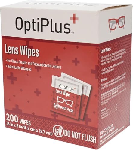 OptiPlus Eyeglass Lens Wipes l Pre-Moistened l Cleaning Wipes for Glasses Smart Phones Optical Lens Goggles and Watch Screen l Quick-Dry & Scratch-Free | 200 Count (Pack of 1))
