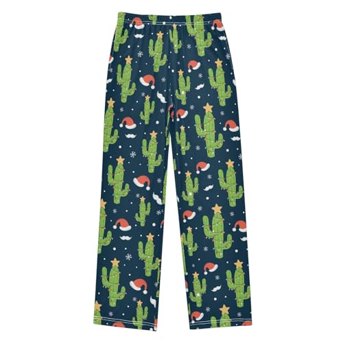 ZZXXB Merry Christmas Cacti Boys Long Pants Soft Trousers Elastic Waist Kids Lounge Bottoms with Pockets S-XL - Main Image