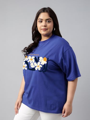 Image of JUNEBERRY 100% Pure Cotton Oversized Baggy Fit Cool Front Chest Graphic Printed Half Sleeve Plus Size T-Shirt for Women & Girls (Sizes: 2XL to 5XL)