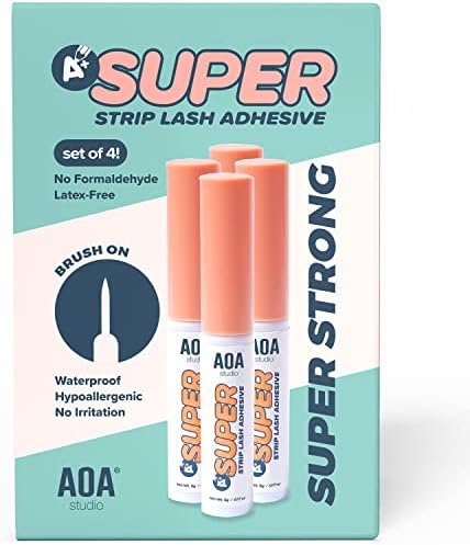 AOA Studio Eyelash Lash Glue Enhancers 4pcs Strip Lash Adhesive Strong Hold Water Proof Formula No Irritation Latex Free Long Lasing Quick Dry Eyelash Adhesive 0.17oz Each (4 Pack) (Clear)