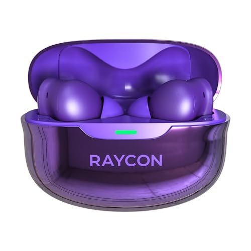 Image of Raycon Pro Earbuds Wireless Bluetooth + 6 Microphones with Hybrid Active Noise Canceling, Sweat & Water-Resistant Earphones, Premium Wireless Ear Buds Bluetooth 40 Hours Playtime (Purple)