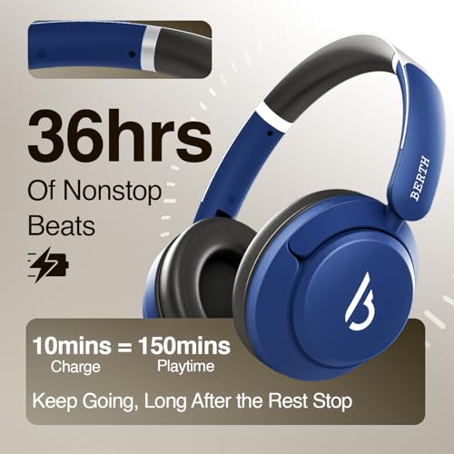 Image of BERTH VE 250 Over The Ear ENC Headphone with 40mm Drivers, 36H of Playtime, Fast Charging, Gaming Latency (50ms Latency), AI Voice Assistance, Volume Control, BT 5.4 Royal Blue
