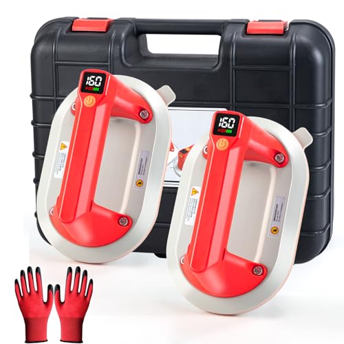 2PCS-Electric Vacuum Suction Cup Lifter with 353LBS/160KG Suction Power,LCD Display,1300mAh Rechargeable Batter-Portable Vacuum Lifter for Tile,Glass