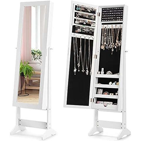 GOPLUS Espejo Joyero de Pie con Armario Organizador Blanco Cover