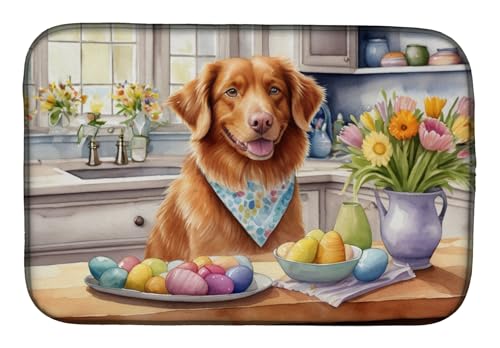 Caroline's Treasures DAC6862DDM Decorating Easter Nova Scotia Duck Tolling Retriever Dish Drying Mat Absorbent Dish Drying Mat Pad for Kitchen Counter Dish Drainer Mat for Countertop, 14 x 21", Multic
