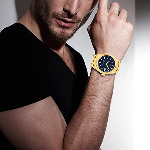 Uswel Automatic Mechanical Wrist Watch For Men With Star Dust Dial, Fashion Self-Winding Watches For Men Stainless Steel Waterproof Luminous Sapphire Crystal Mens Watches With Auto Date (Gold) #TOP6