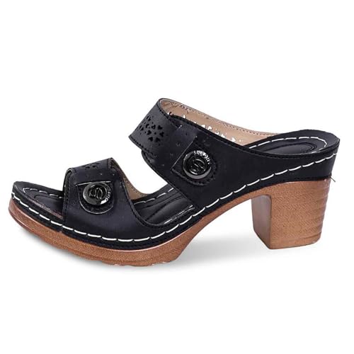 Sabot en bois véritable pour femme au design rétro et talon stable