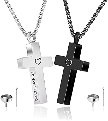 MOROTOLE 2 Pcs Urn Necklaces For Ashes Memorial Cremation Urn Necklace Stainless Steel Black Silver Bar Pendant Necklace Ashes Keepsake Jewelry With Cubic Zirconia