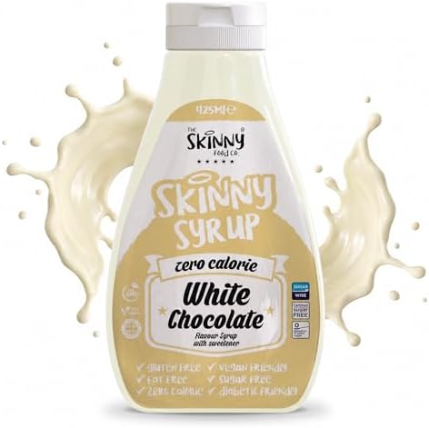 The Skinny Food Co White Chocolate Syrup, Sugar Free & Zero Calorie, 14.4 fl oz - Coffee Syrup for White Mocha, Lattes, Desserts & Ice Cream - Keto, Vegan, Gluten Free