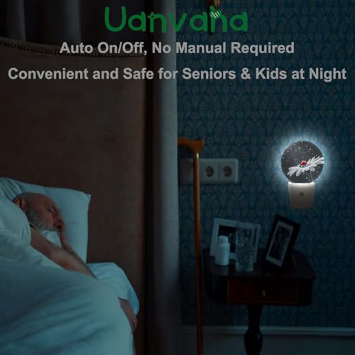 Image of Night Light Ladybug on White Daisy Flowers Dusk to Dawn Plug-in Nightlight Auto Sensor for Bedroom Bathroom Hallway Living Room
