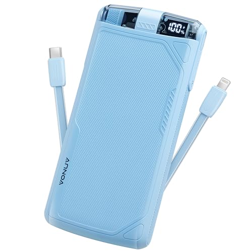 VONUV 10000mAh Portable Charger with Built-in Cables, 22.5W QC 3.0 & 20W PD Fast Charging for iPhone 16/15, Android & USB-C Devices. Compact, All-in-one Travel Backup Battery with Integrated Cords
