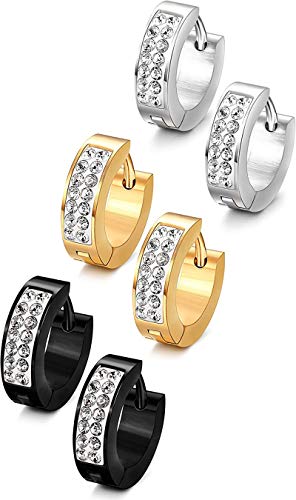 Jstyle Stainless Steel Womens Mens Hoop Earrings Huggie Earrings CZ Piercings 3 Pairs 18G