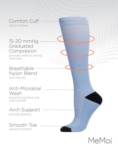 Image of MeMoi Wellfit Unisex Solid Nylon 15-20mmHg Graduated Compression Socks
