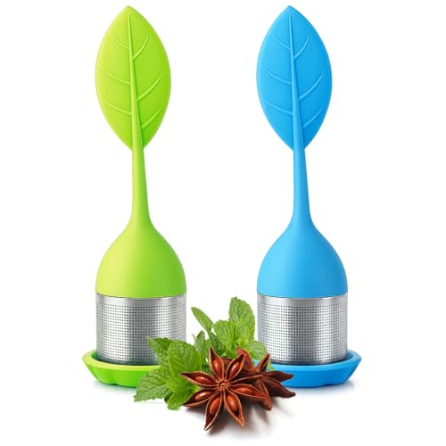 COM-FOUR® 2x Tee-Ei aus rostfreiem Edelstahl und Silikon - Teesieb mit Deckel und Untersetzer -...