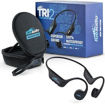H2O Audio TRI 2 Multi-Sport Waterproof Headphones with Charging Case - Bone Conduction Open Ear Underwater Headphones for Running, Cycling, and Swimming - Bluetooth and Built-in MP3 Player Black