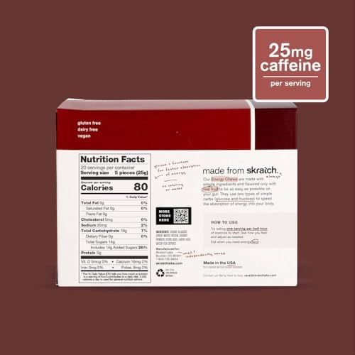 Image of Skratch Labs Energy Chews with 50mg Caffeine | Caffeinated Gummies for Running, Cycling & Endurance Quick Carbs, Easy to Digest | Sour Cherry 10 Pack | Gluten Free, Vegan