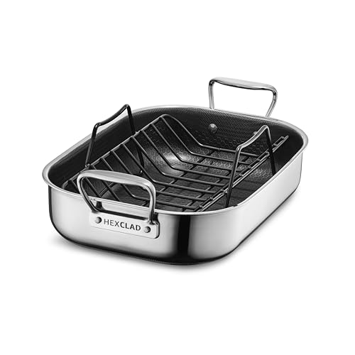 HexClad Hybrid Nonstick Small Roasting Pan with Rack, Dishwasher-...