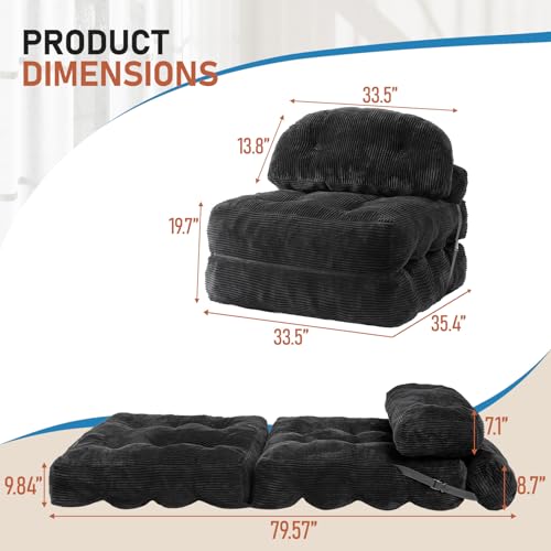 Image of Folding Sofa Bed, Convertible Sleeper Chair with Back Support and Pillow