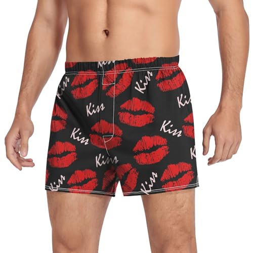 ALAZA Sexy Red Lips Kiss Print Underwear Man Men's Boxer Briefs Soft & Breathable Cotton Panties, S4